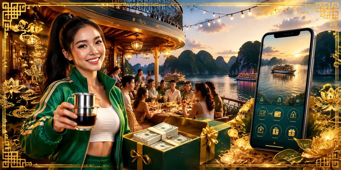 Người dùng tại Hạ Long trải nghiệm casino mobile trên điện thoại trong lúc uống cà phê