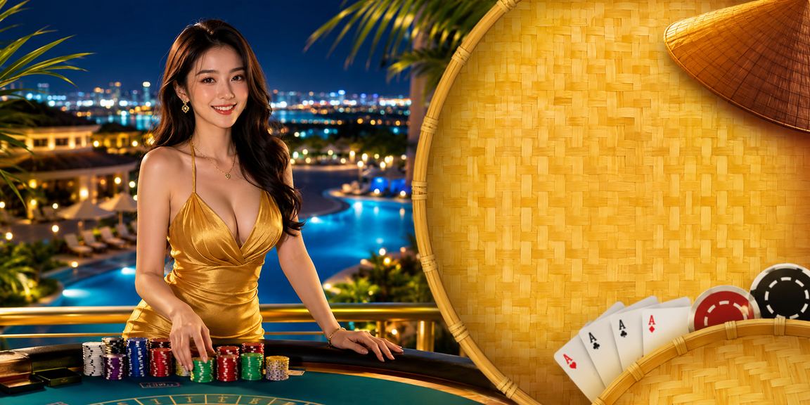 Người chơi game bài tại Mũi Né mặc nón lá, trải nghiệm giải trí trực tuyến và thanh toán qua di động